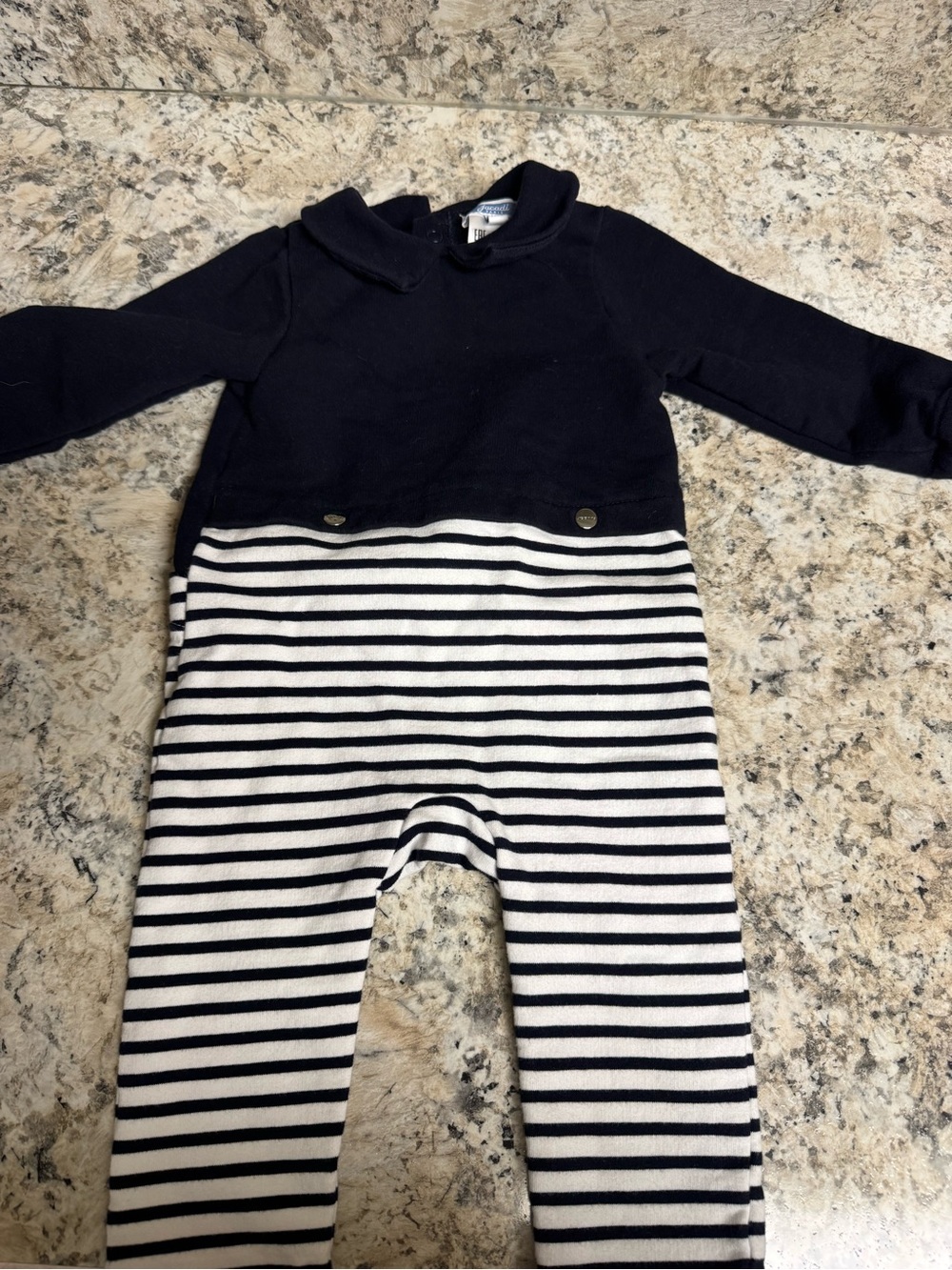Jacadi Navy & White Striped Footed One-Piece